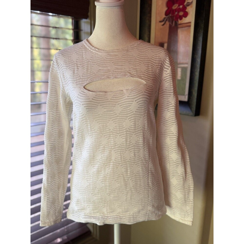 VTG Stripe Small by Rayure Paris Cutout Chest Textured Wave Top White Y2K Blouse